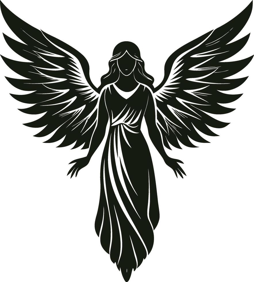 Angel in Gown with Spread Wings Silhouette vector