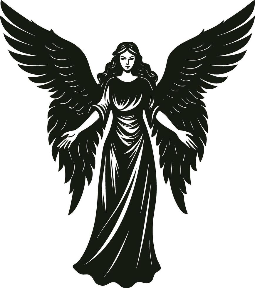 Angelic Figure with Flowing Wings Silhouette vector