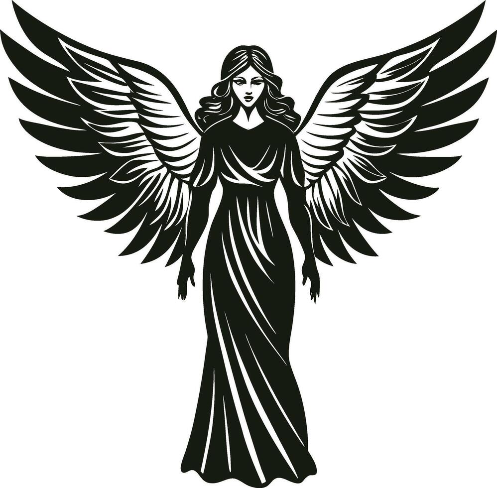 Heavenly Angel in Elegant Dress Silhouette vector