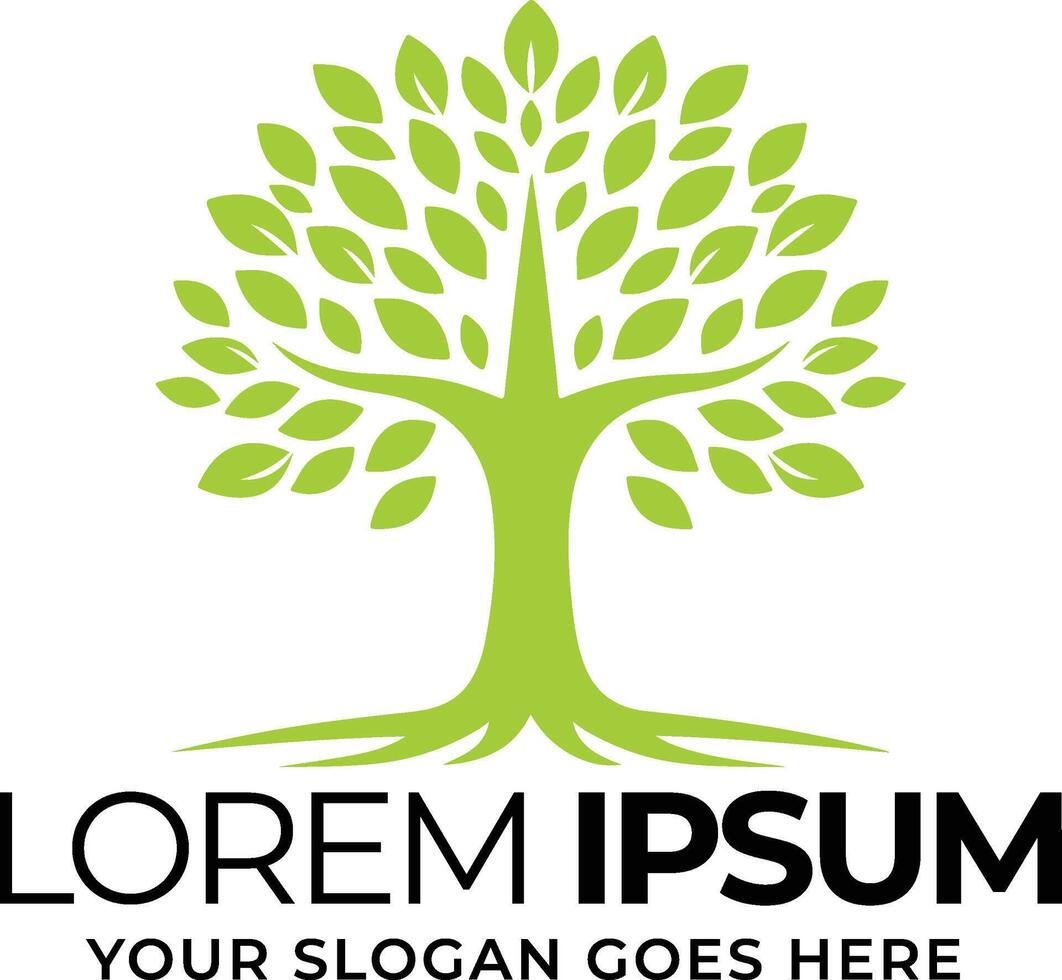 Green tree logo, plant-inspired icon with leaves vector