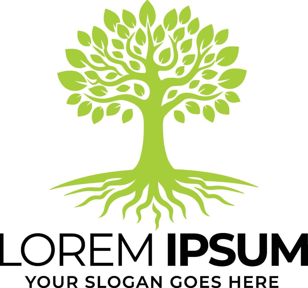Plant logo design, symbolic green tree with foliage vector