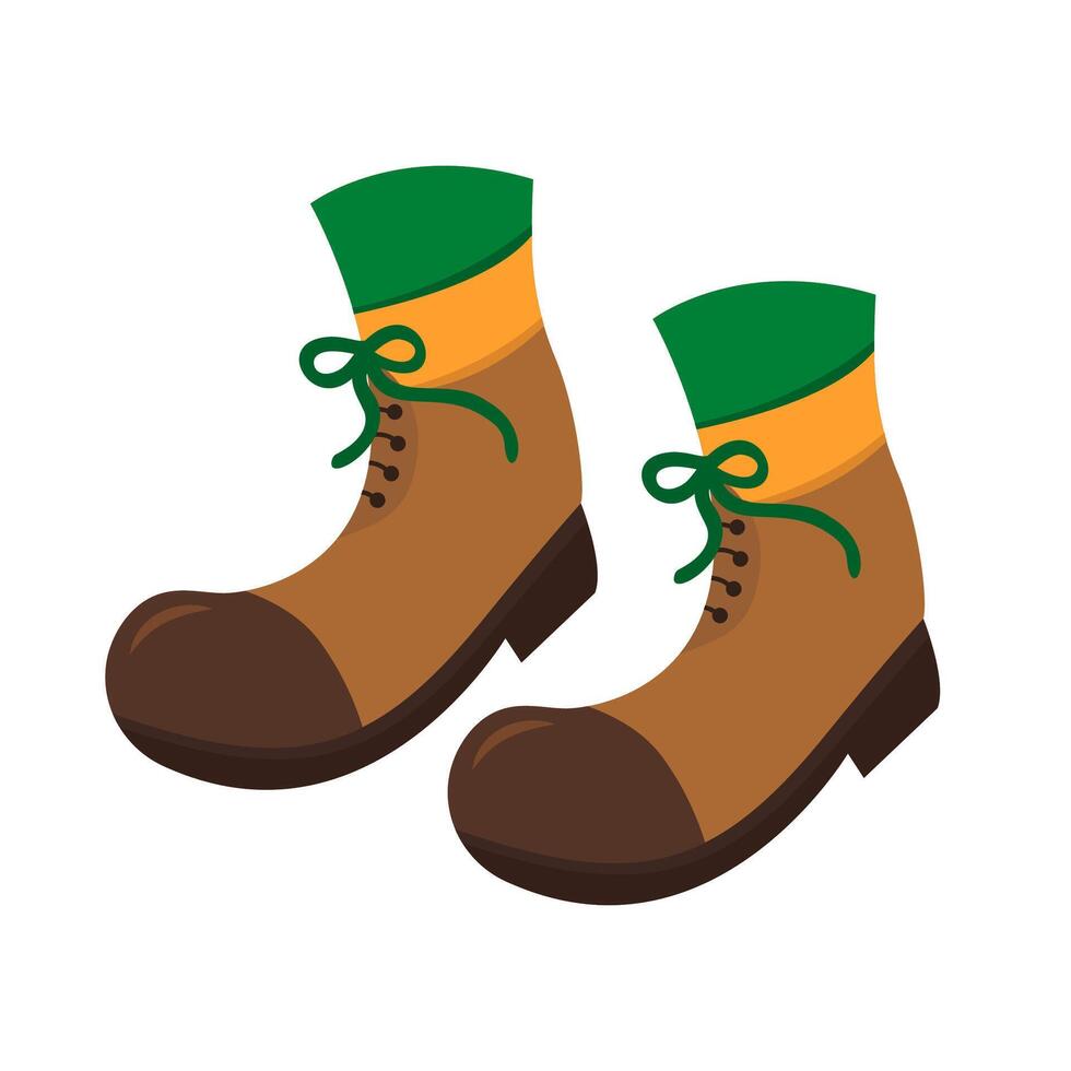 pair of brown hiking boots with green and yellow accents, laces tied, isolated on a white background, concept of footwear vector