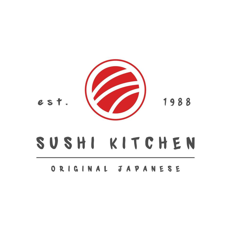 Sushi Kitchen Logo Design with Red Circle and Text vector