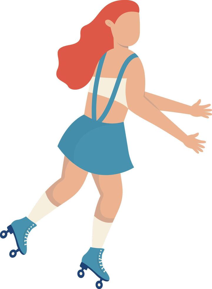 Adult Female Playing Roller Skate in Flat Design vector