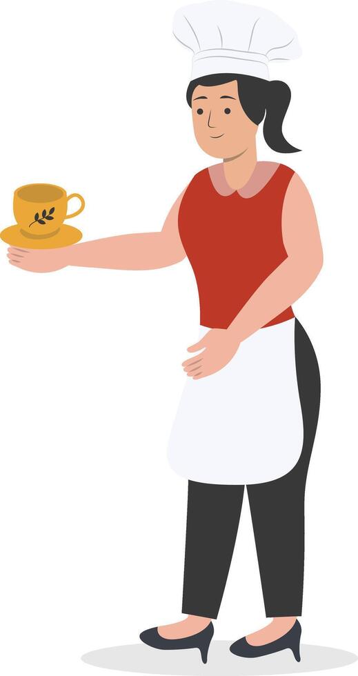 Adult Woman Waiter Holding Cup vector