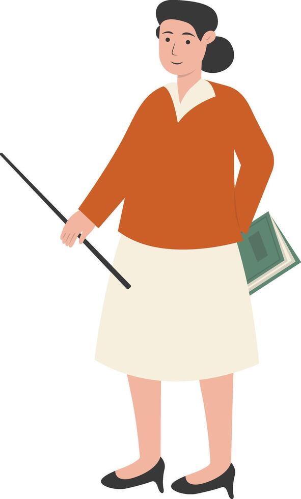 Young Women Teacher Carrying Stick and Green Book vector