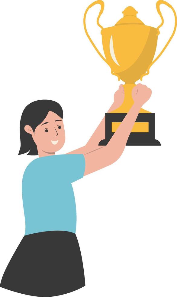 Women Win Trophy in Cheerful Expression vector