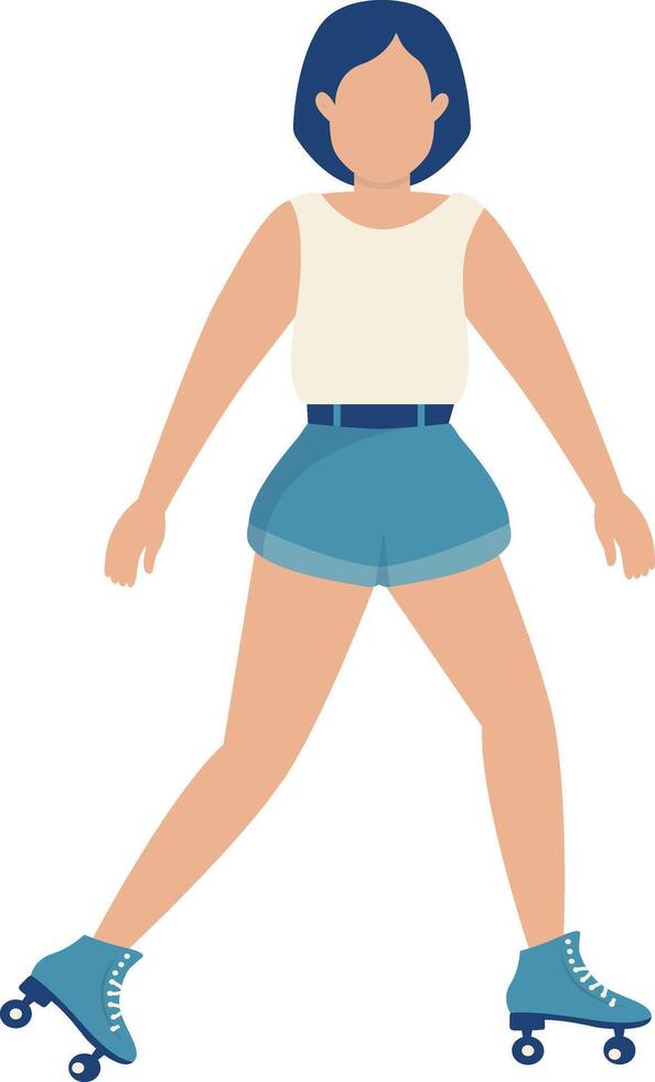 Adult Girl Play Rollerskate with White Tank Top vector