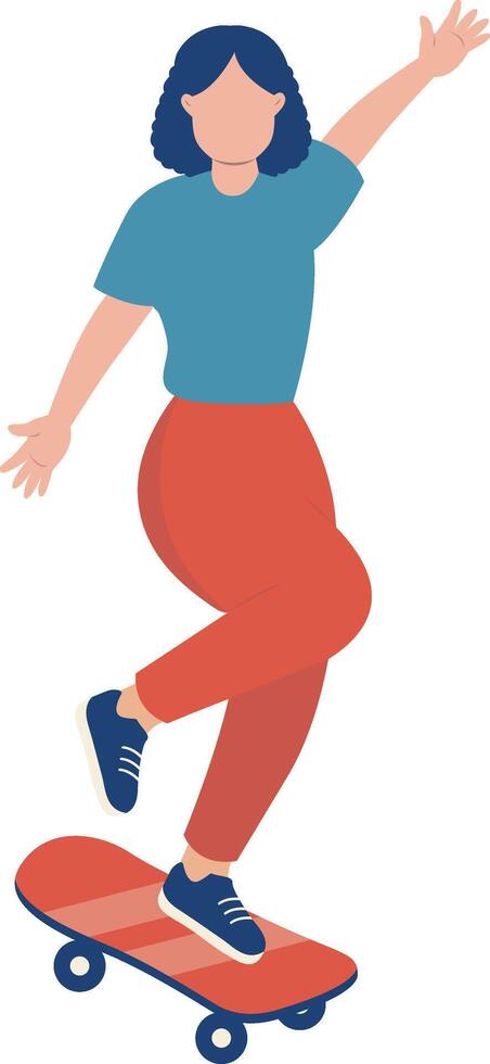 Young Woman Play Skateboard with Red Long Pants vector