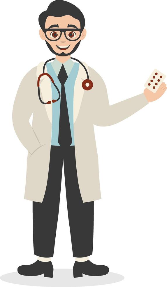 Young Male Doctor Specialist Holding Medicine vector