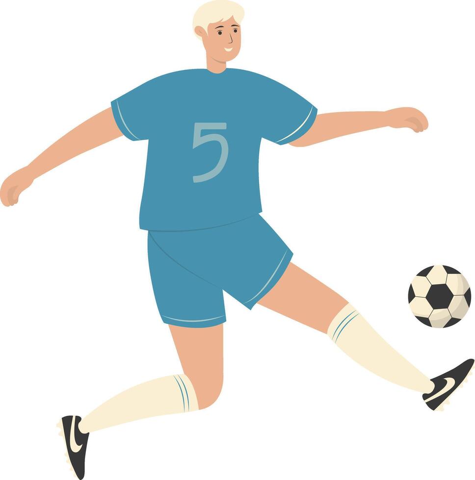 Young Men Play Football with Blue Sportswear vector