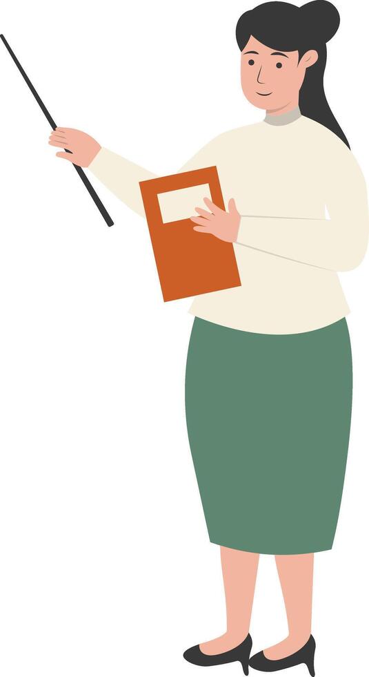 Young Female Teacher Carrying Stick and Book vector