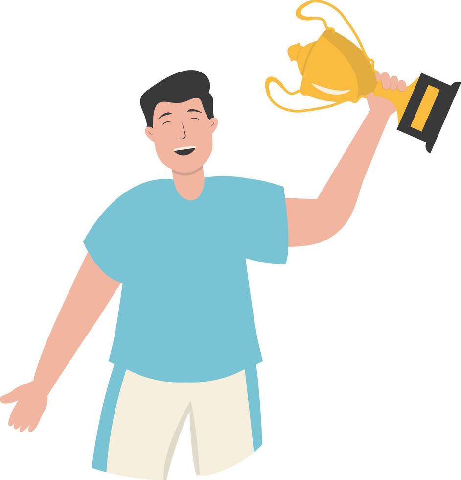 Male Get Trophy Illustration in Blue Clothes vector
