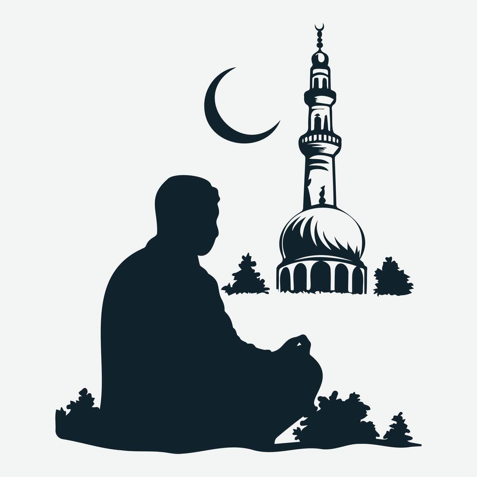 Ramadan Kareem Silhouette, Islamic black , Man Praying, Blessing, Ramadan Prayer, Ramadan Kareem prayer vector
