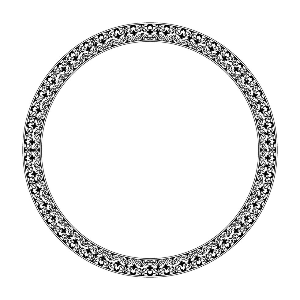 Round monochrome floral european national pattern. Ethnic circle ornament of Ancient Greece, Roman Empire. For round surfaces, invitations, textiles, engraving, embroidery, forging vector
