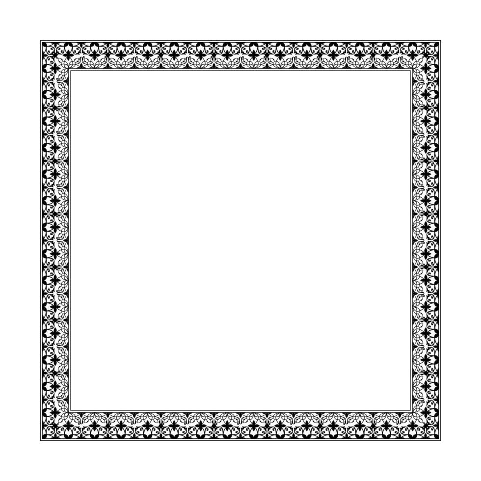 Square monochrome floral european national pattern frame. Ethnic square ornament of Ancient Greece, Roman Empire, India. Pattern frame for square surfaces, invitations, textiles, engraving, embroidery vector