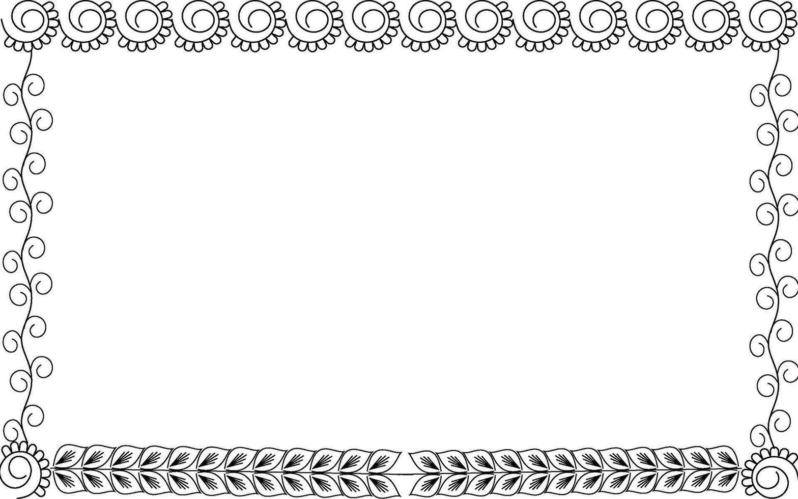 A black and white drawing of a frame with a scroll pattern vector