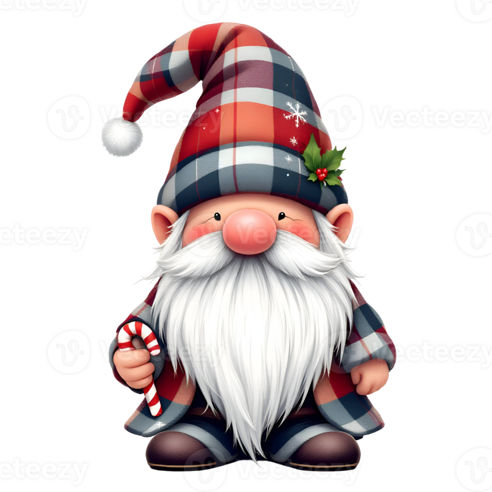 Christmas gnome with a candy cane png