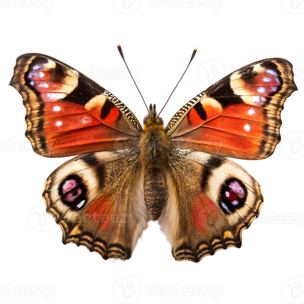 Colorful butterfly with intricate patterns soaring against a bright background during daylight, isolated on transparent background png