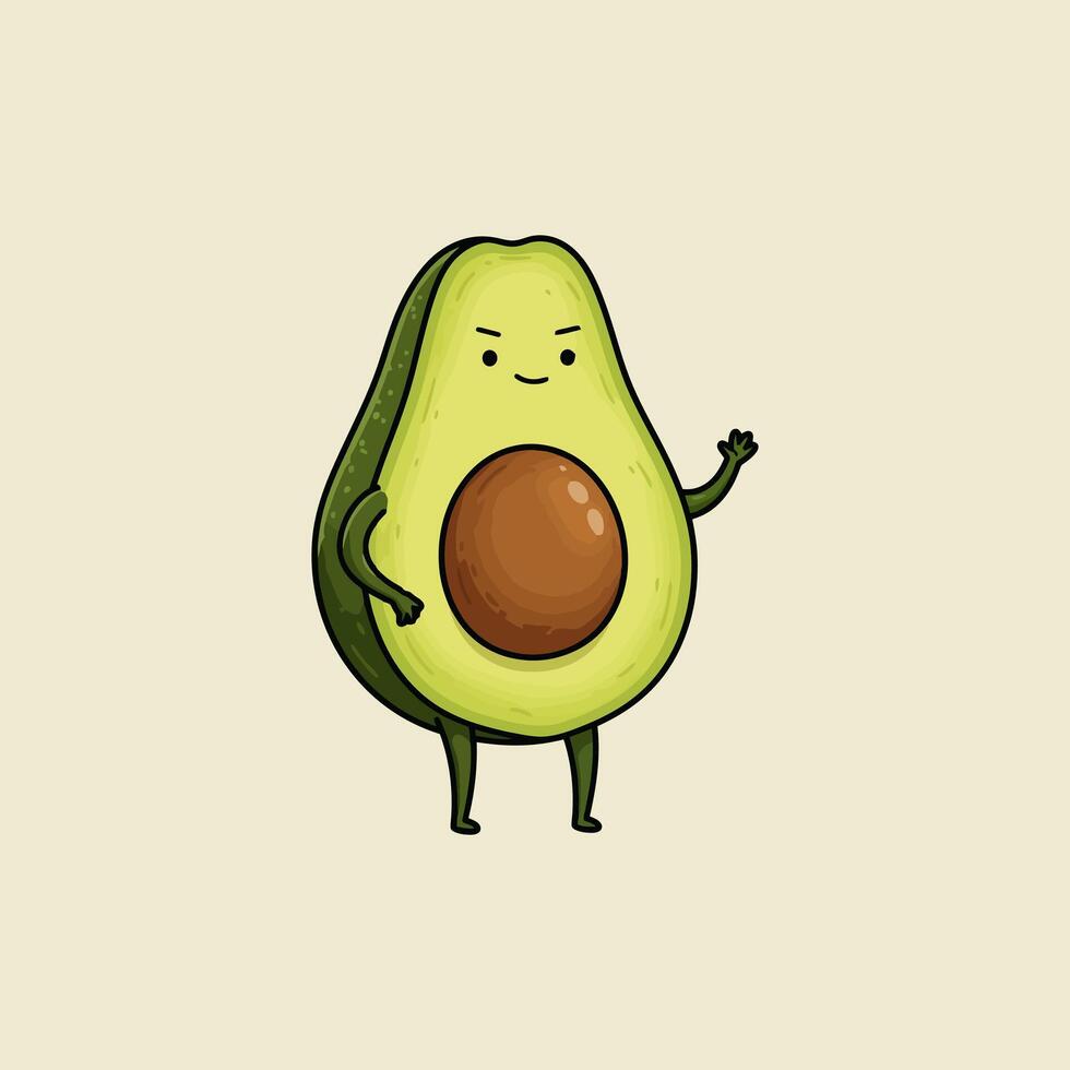 A cute cartoon avocado character with small legs and arms is waving hello. vector
