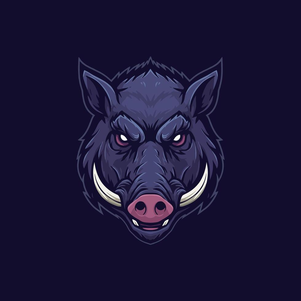 A stylized illustration of a wild boar's head, showcasing its powerful presence and aggressive features. vector