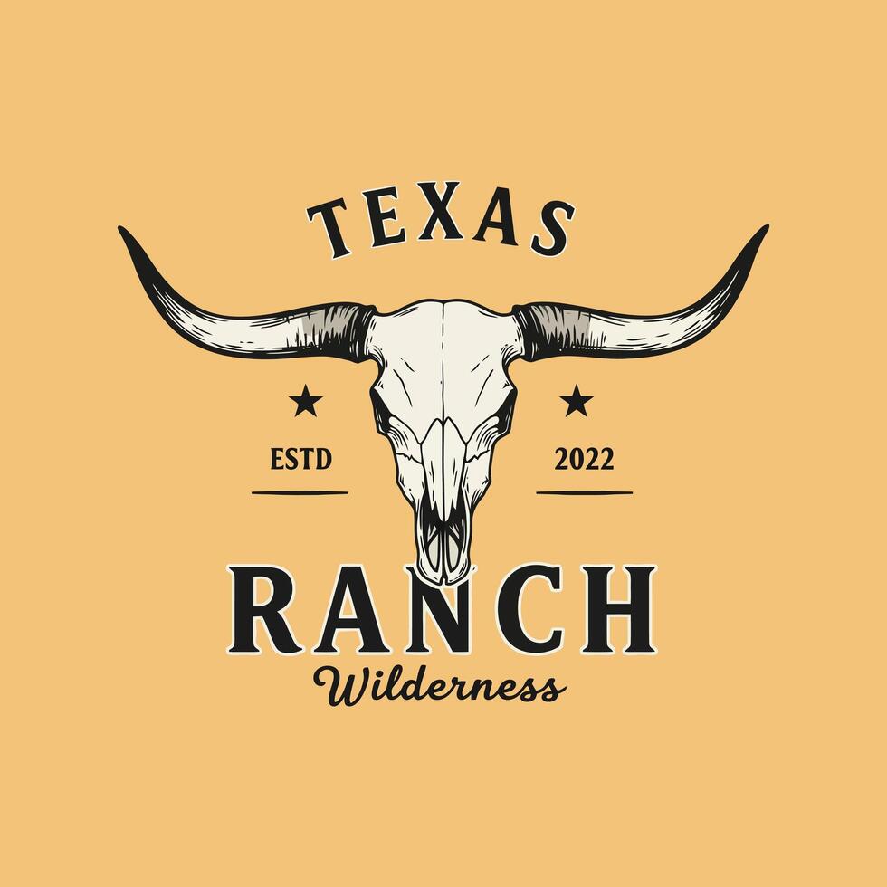 A stylized longhorn skull graphic design for a Texas ranch wilderness brand. vector
