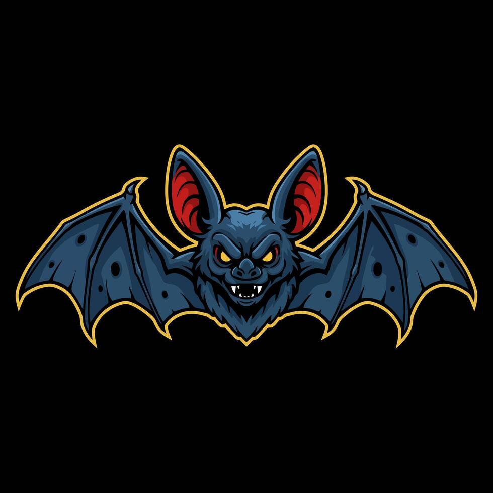 A stylized illustration of a menacing bat with large wings and sharp teeth suitable for Halloween or mascot designs. vector