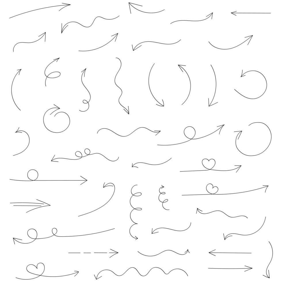 Set of black hand drawn arrows on white background vector