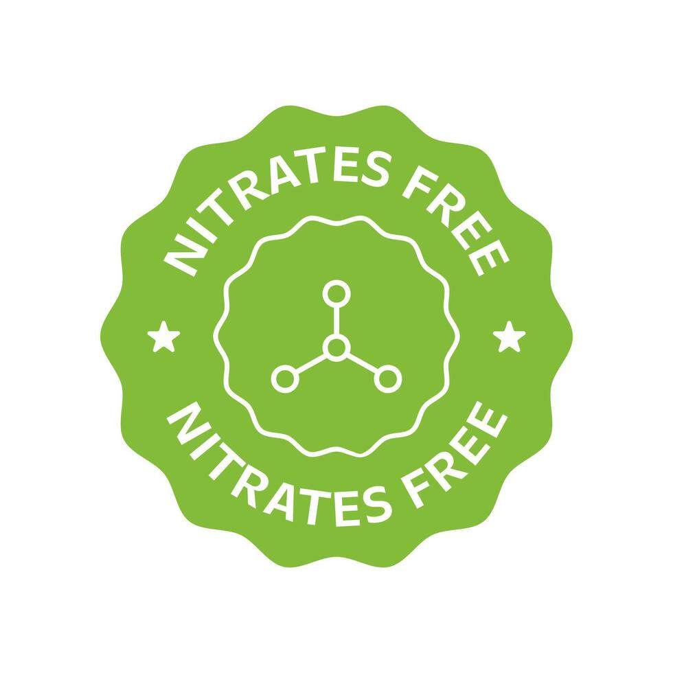 Nitrates free green label with chemical structure, clean design concept vector