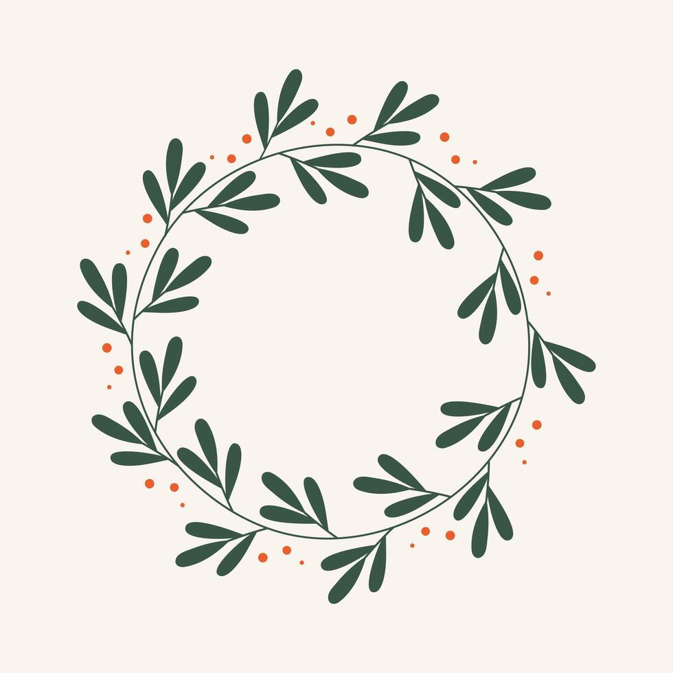 Christmas wreath with green leaves and red berries on white background vector