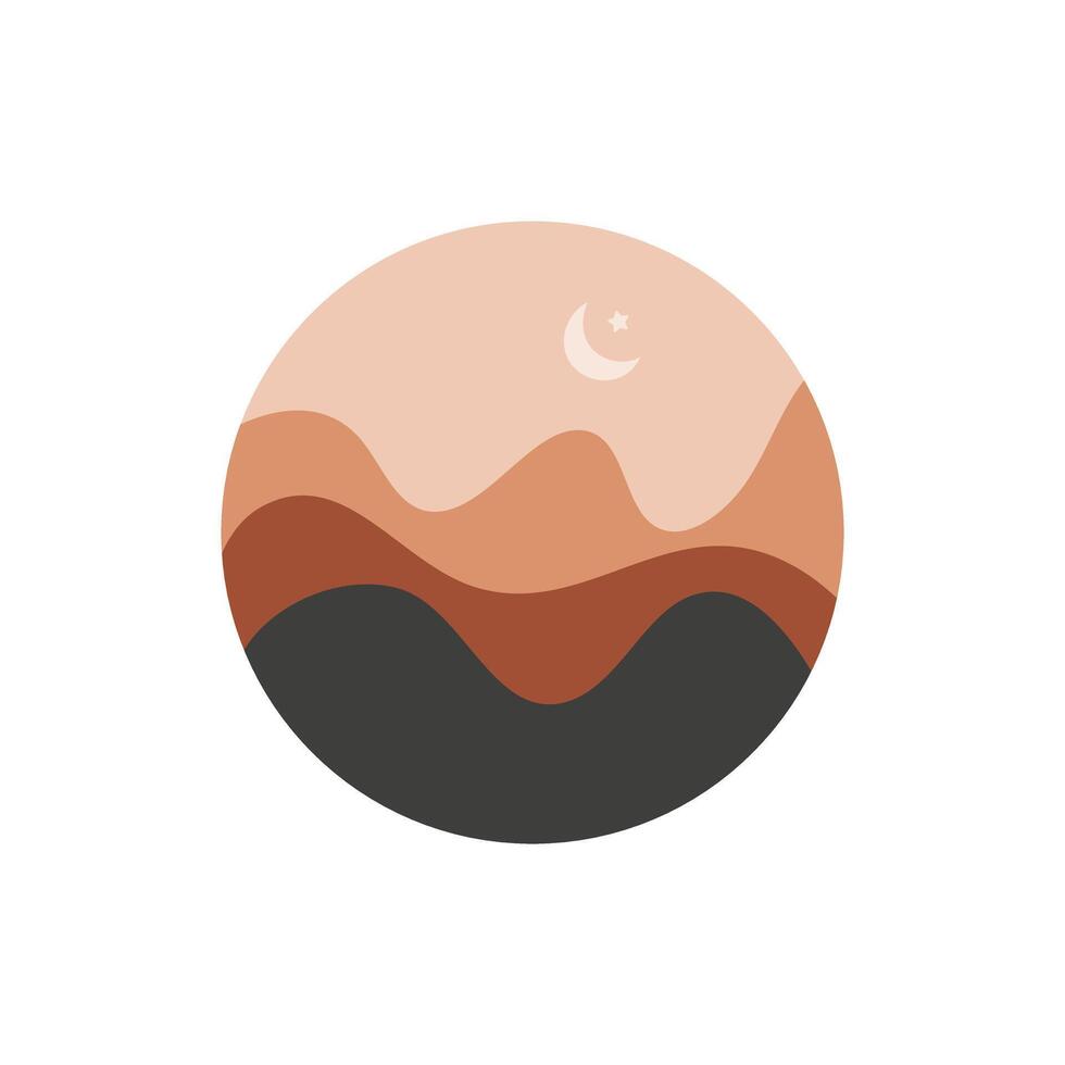 Minimalistic desert landscape with moon and star vector