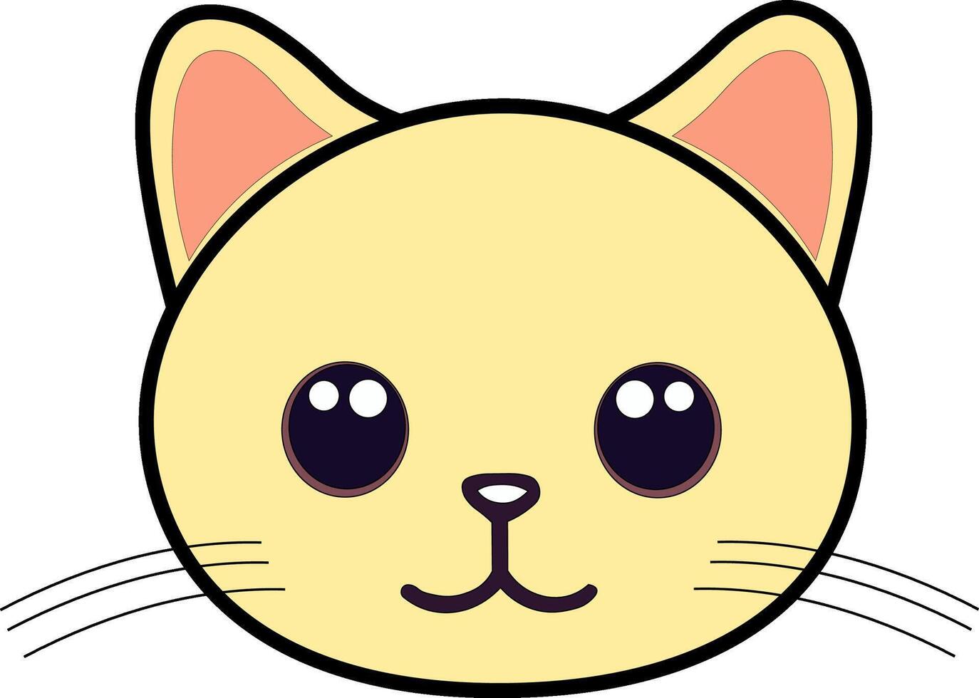 Cute cartoon kitten face icon with playful expression, perfect for pet-themed designs, children's graphics, and adorable branding across digital and print platforms. vector