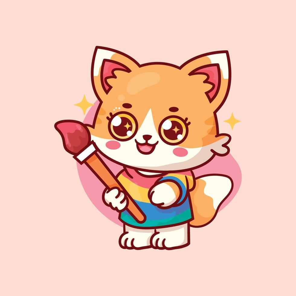 Cute Fox Mascot Holding a Paintbrush vector