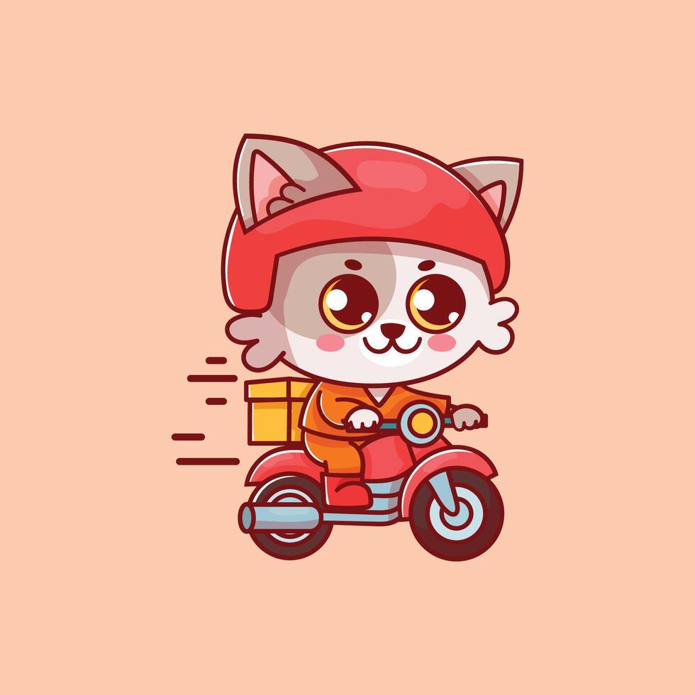 Cute Cat Delivery Mascot Riding a Motorcycle vector