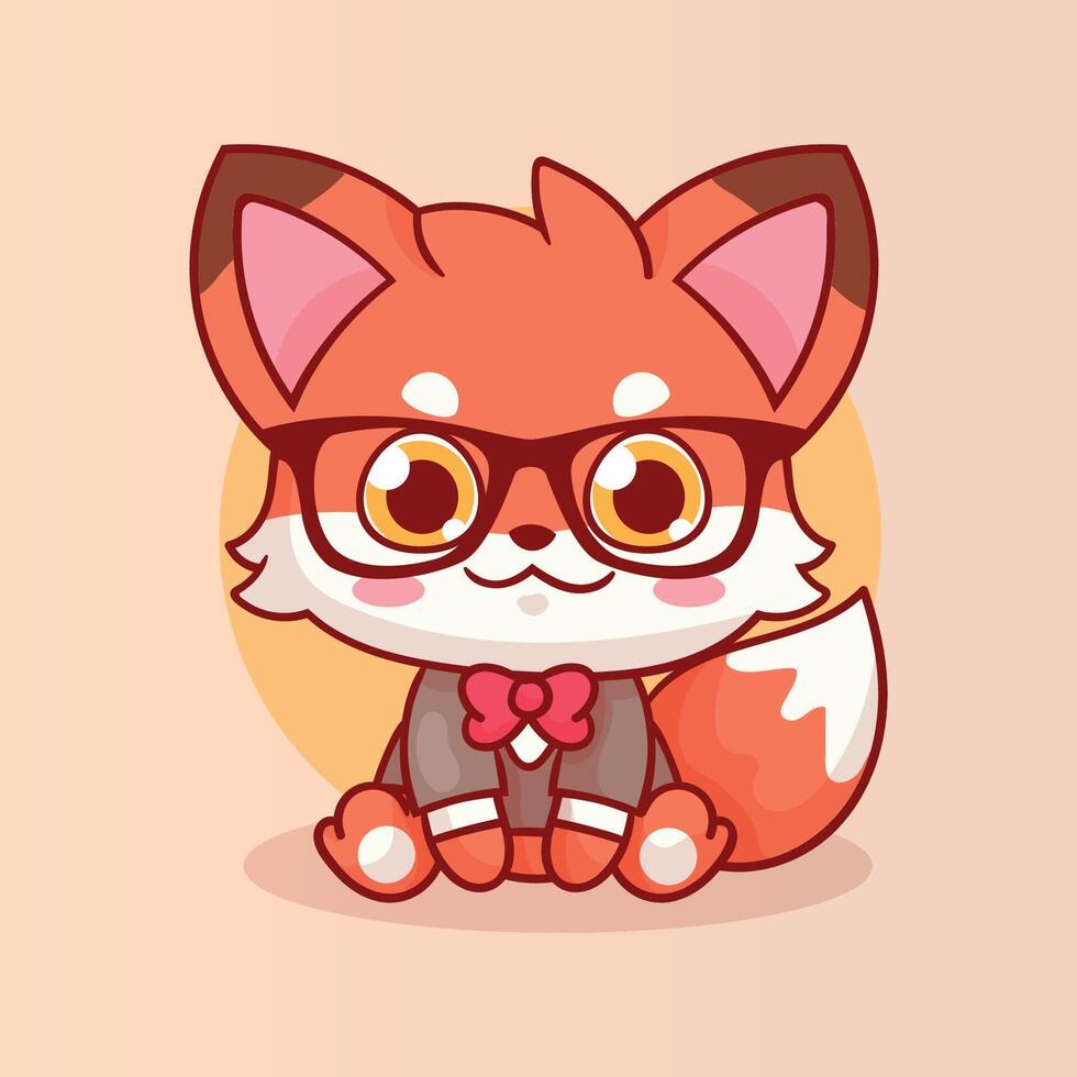 Cute Fox Mascot with Glasses Looking Smart vector