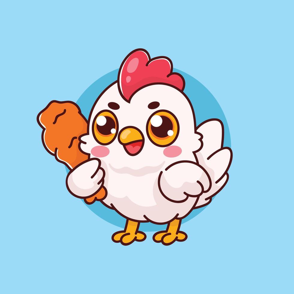 Cute Chicken Mascot Holding Fried Chicken vector