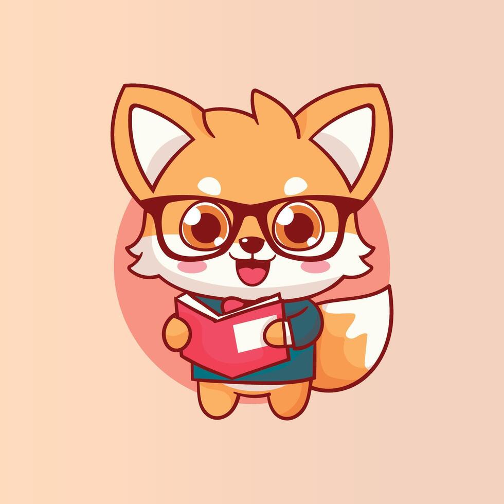 Cute Fox Mascot with Glasses read book vector