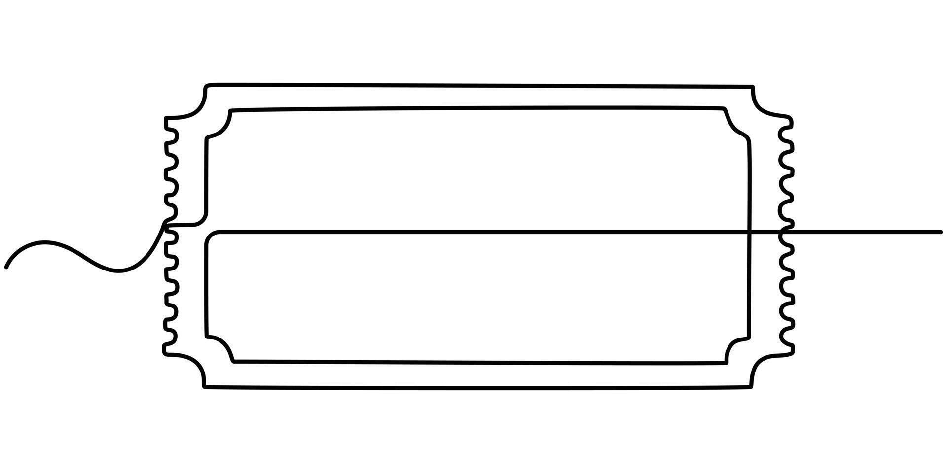 Single continuous line drawing of ticket one line draw design graphic vector