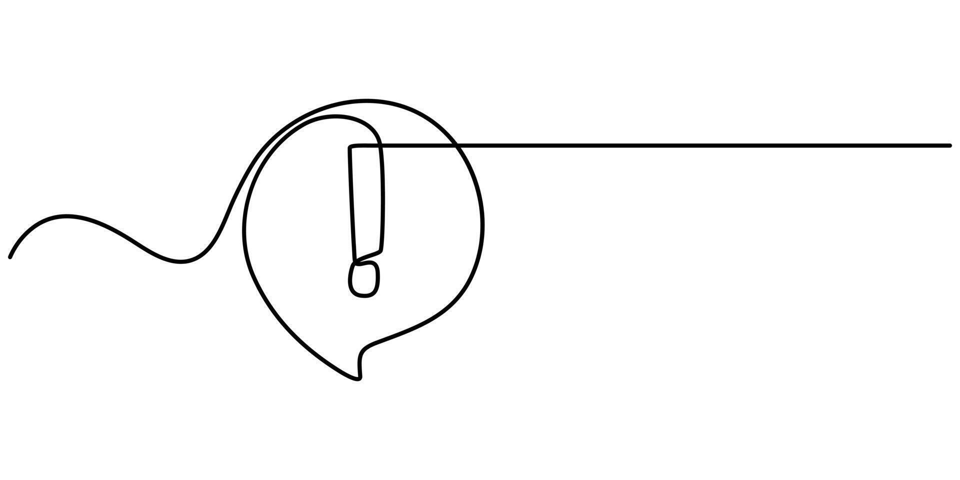 Continuous linear drawing of exclamation mark Single line drawing of an exclamation mark vector