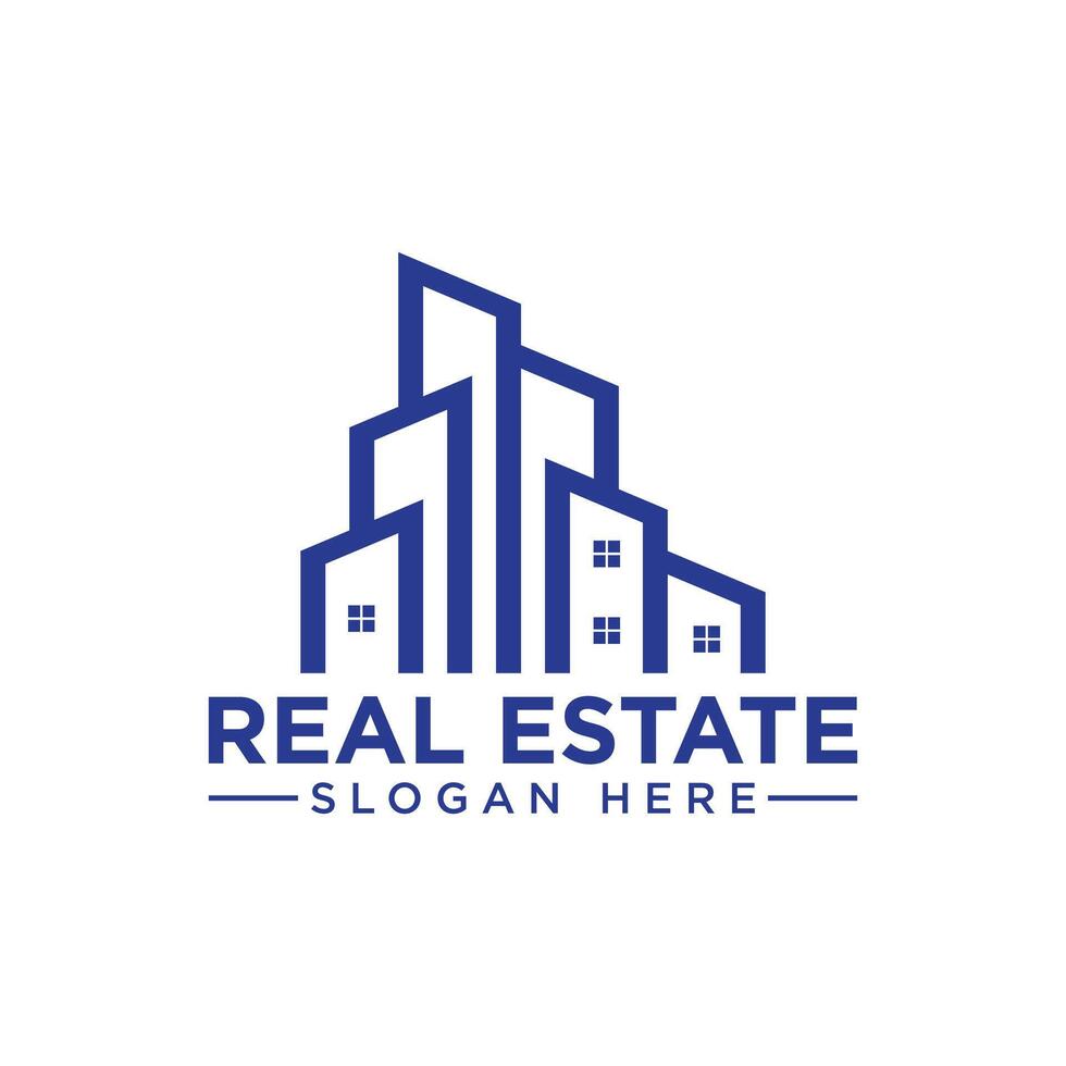Blue Color Real Estate ai Logo Building symbol Real estate design element Interior Line Luxury logo design Illustration graphic house building logo design Gold Color logo vector