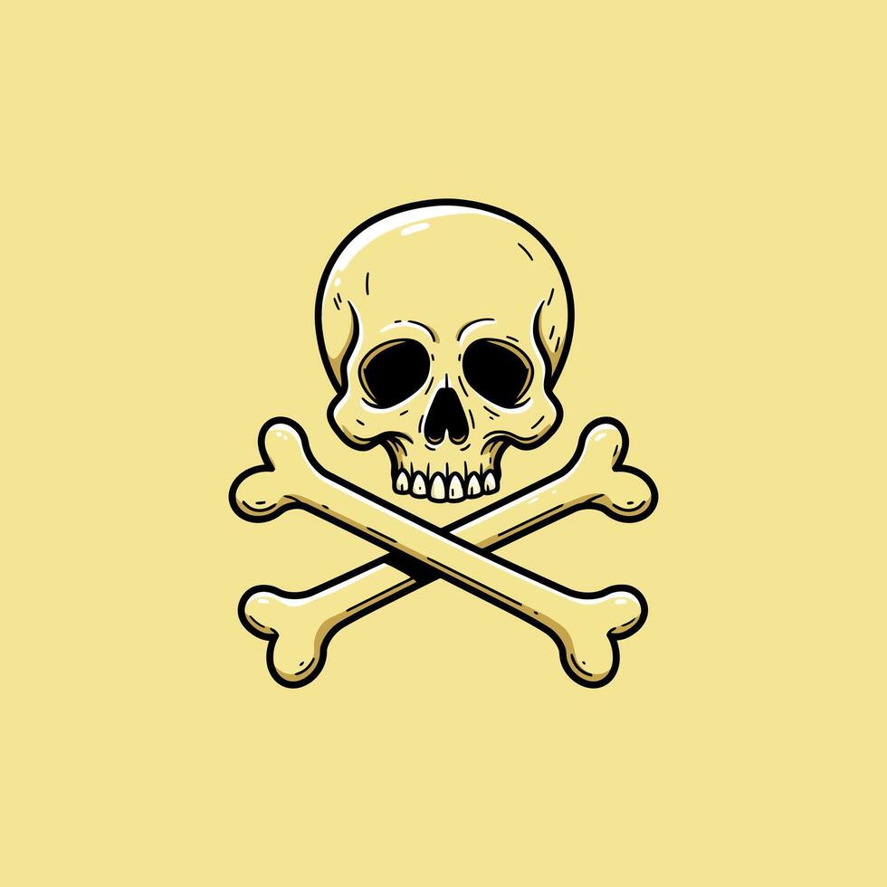 The image depicts a stylized skull and crossbones, a common symbol of death and danger, rendered in a simple cartoon style. vector