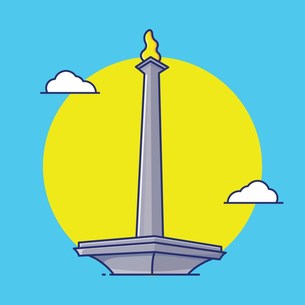 monas indonesia illustration with blue background vector