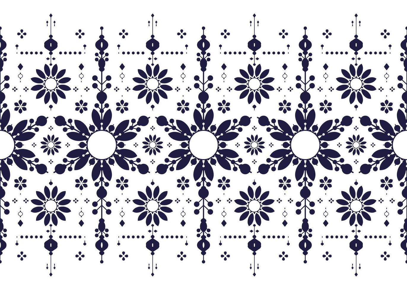 ethnic fabric seamless pattern, dark blue on White background, design for cloth, carpet, batik, wallpaper, wrapping etc. vector