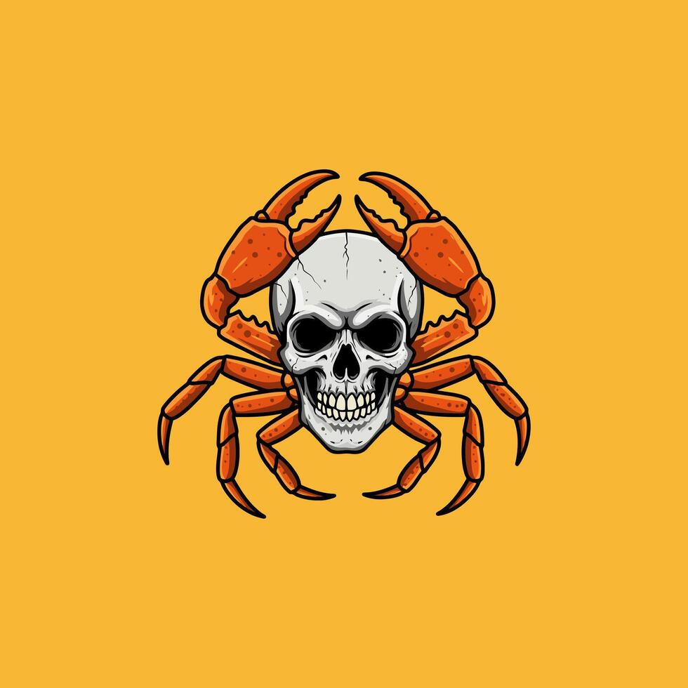A stylized illustration of a human skull held by a crab's claws, suitable for a logo or graphic design. vector