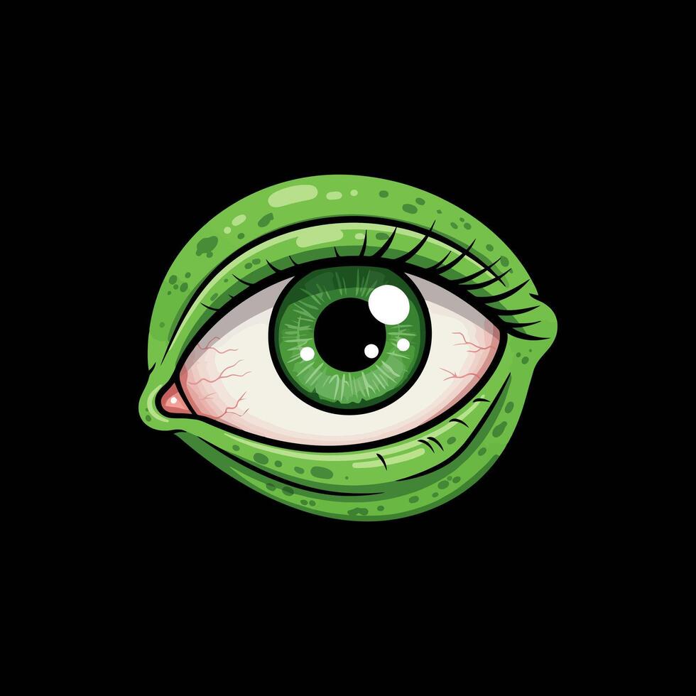 The image is a stylized illustration of a single large green eye with a textured eyelid and dark background. vector
