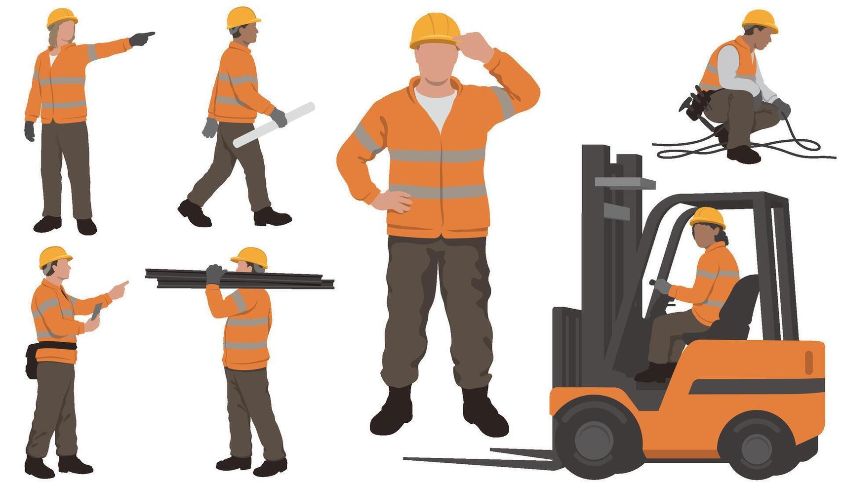 Set Of Construction Workers Flat Illustration. vector