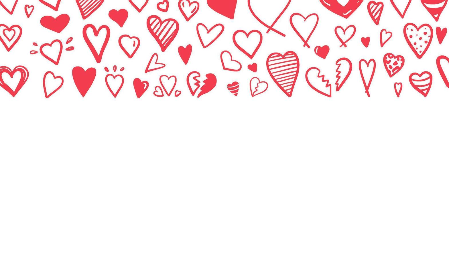 Top border with red doodle hearts on white background in sketch style vector