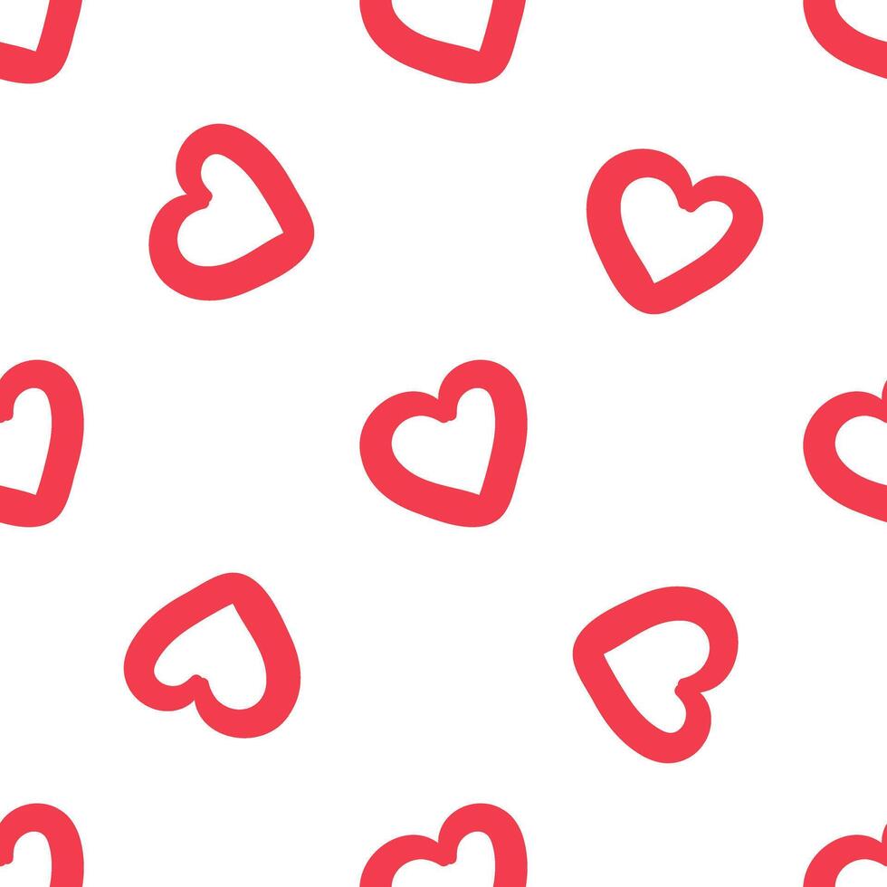 Seamless pattern with red bold outlined hearts on white background vector