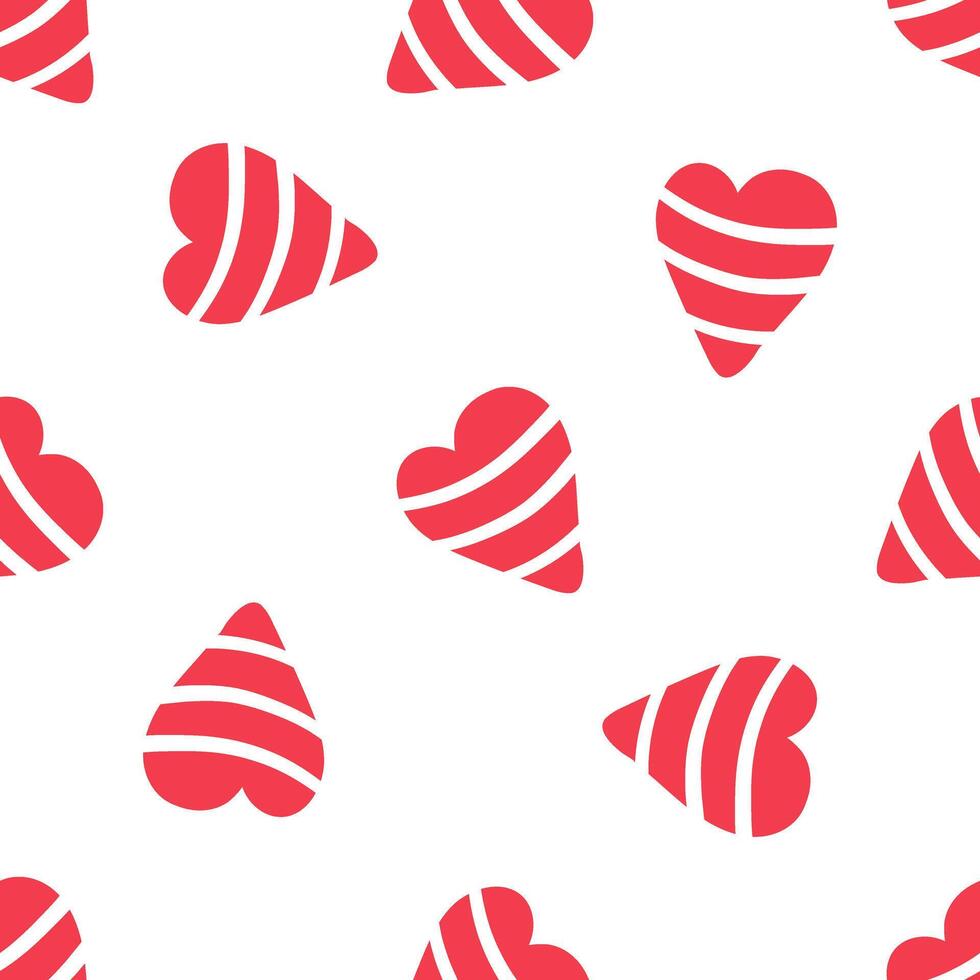 Seamless pattern with red striped hearts on white in doodle style vector