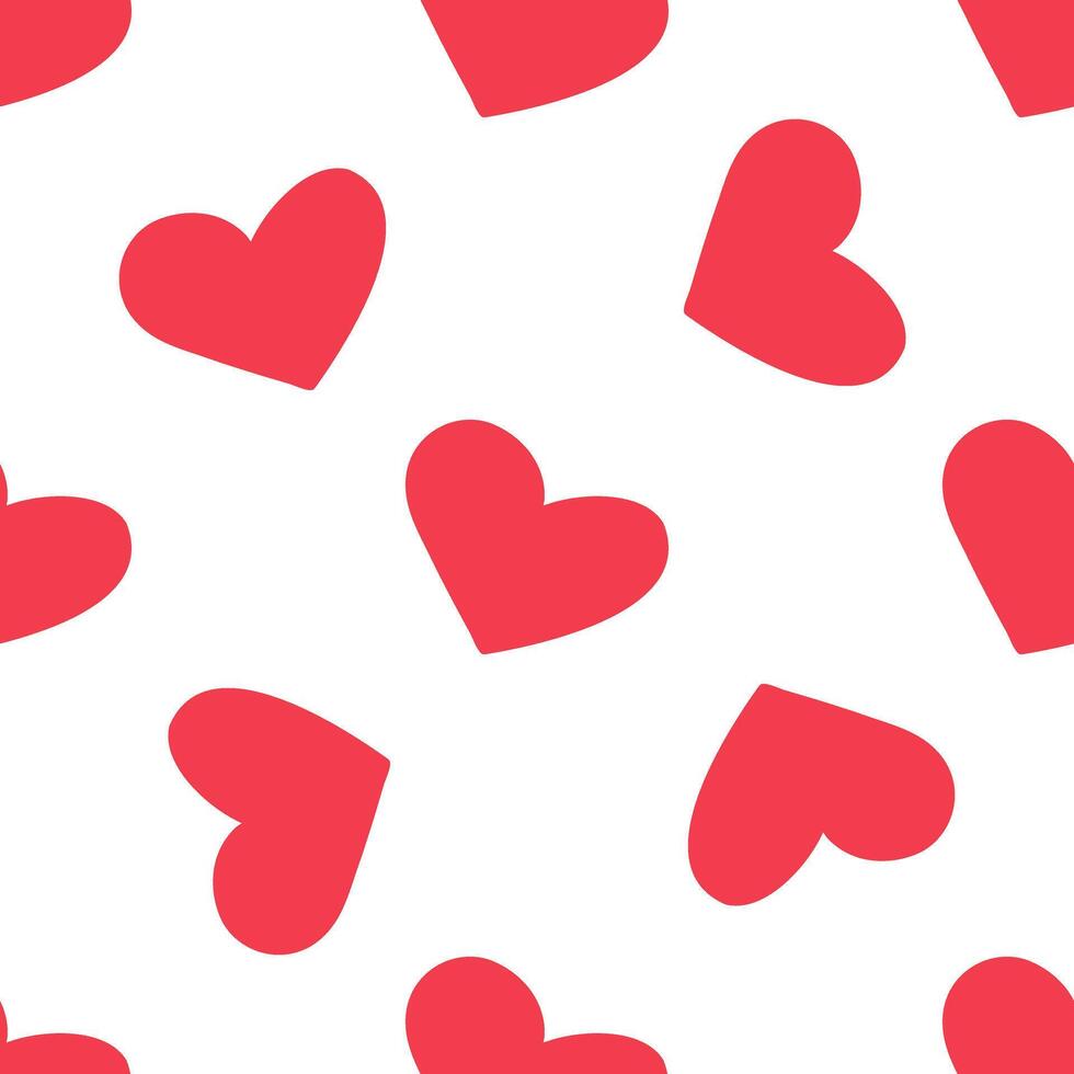 Seamless pattern with red flat hearts on white in doodle style vector